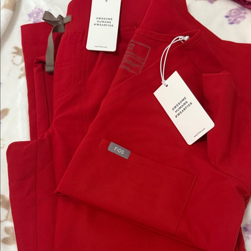 FIGS Women's Red Scrub Set with Pocketed Top